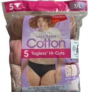 Hanes Women Size Lg or 7 5 Pack Tagless Hi Cut Cotton Panties Underwear NWT